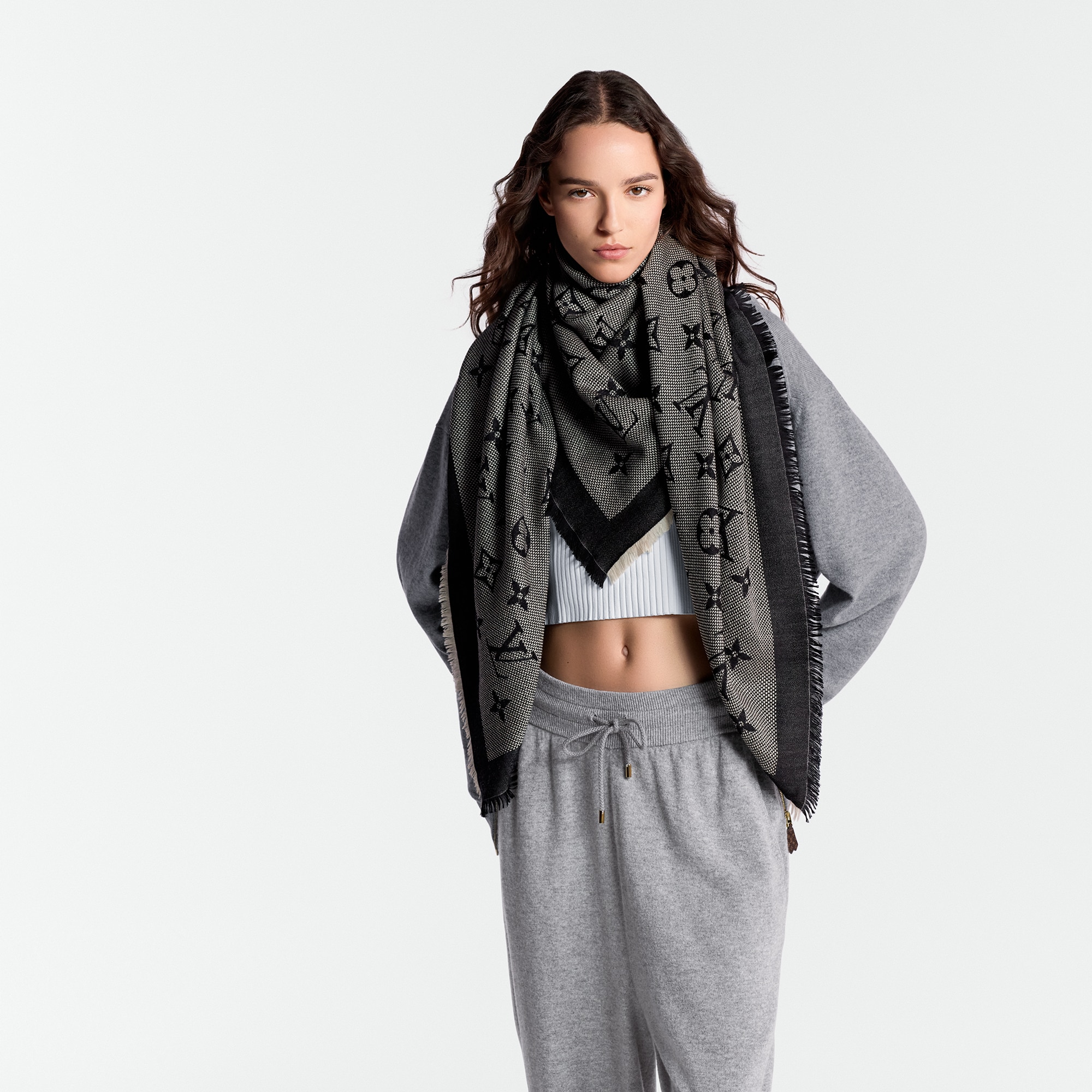 Neo Natté Monogram Shawl - Luxury S00 Black | LOUIS VUITTON